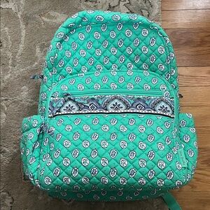 Vera Bradley Green and Blue (Garden Green Leaf Pattern) Patterned Backpack